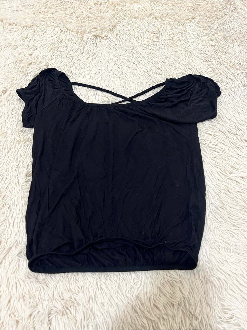 Women’s Black Short Sleeve Crisscross Back Crop Top